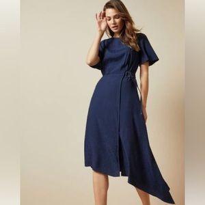 ✨TED BAKER✨ Marniee Asymmetrical D-Ring Belted Waist Midi Dress - Navy Blue